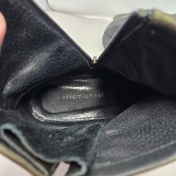 Eric Michael Brennaro Moto Womens Boots Sz 7.5 Dark Gold Metallic Lace Up Detail - Picture 11 of 14